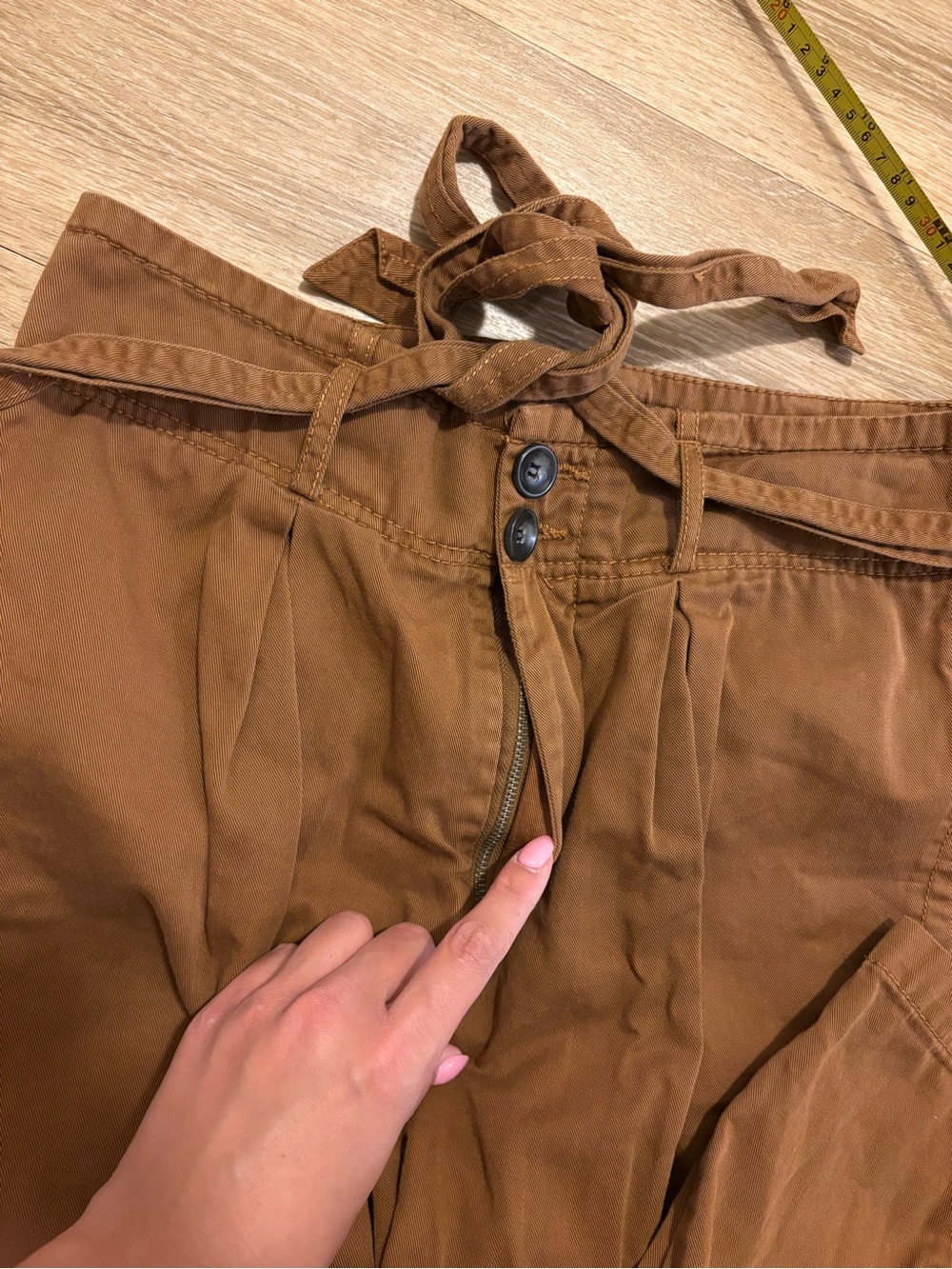 Free People High-Waist Tie Belt Trousers in Warm Brown - Picture 9 of 10